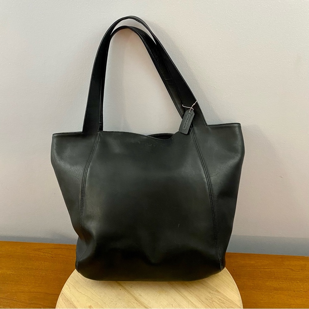 Vintage Coach Black Leather Large Size Tote Shoulder Hand Bag #4182 RARE